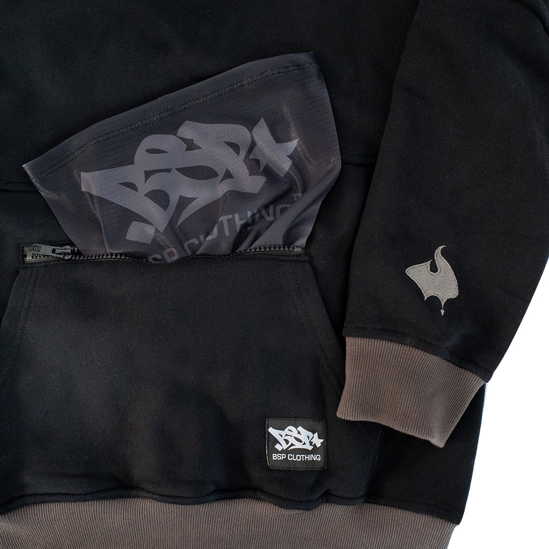 DUAL POCKET HOODIE - BLACK